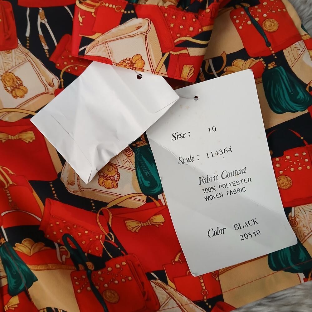 VTG Jordan Blouse Sz 10 Made in Korea Purse Novelty Print Button Down Shirt 80s - Picture 3 of 7